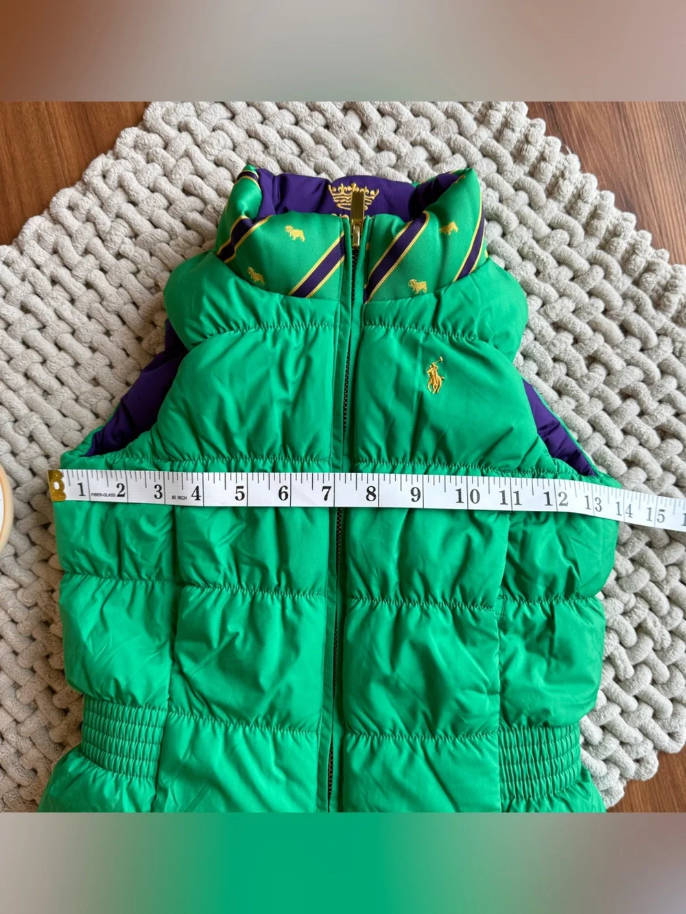 Ralph Lauren | Kids Pony Logo Down Reversible Puffer Vest Green and Purple | 4T